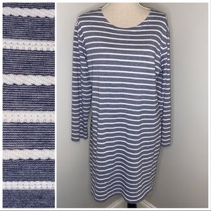 Sail to Sable long sleeve textured knit shift dress navy blue striped size XL